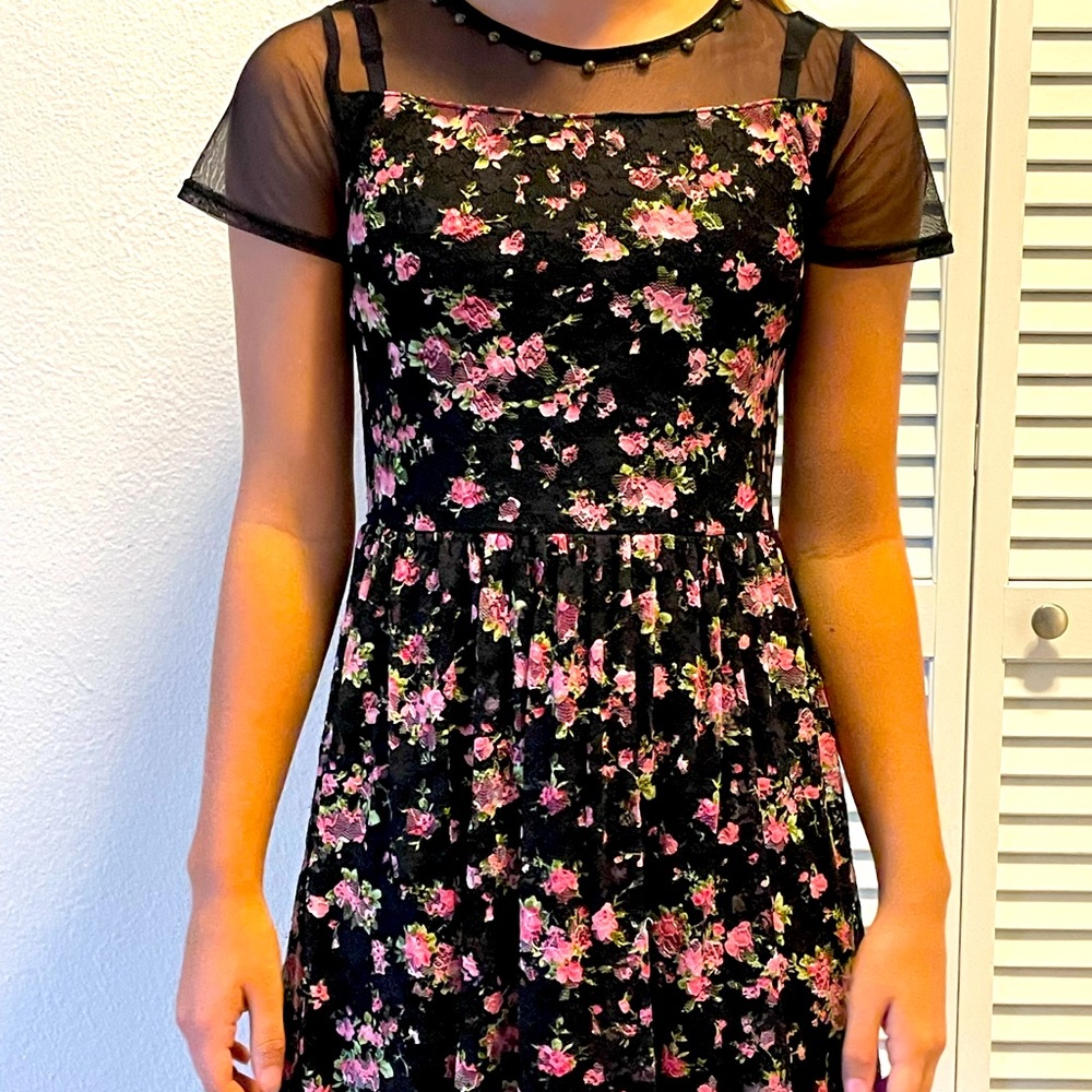 Black/pink floral dress